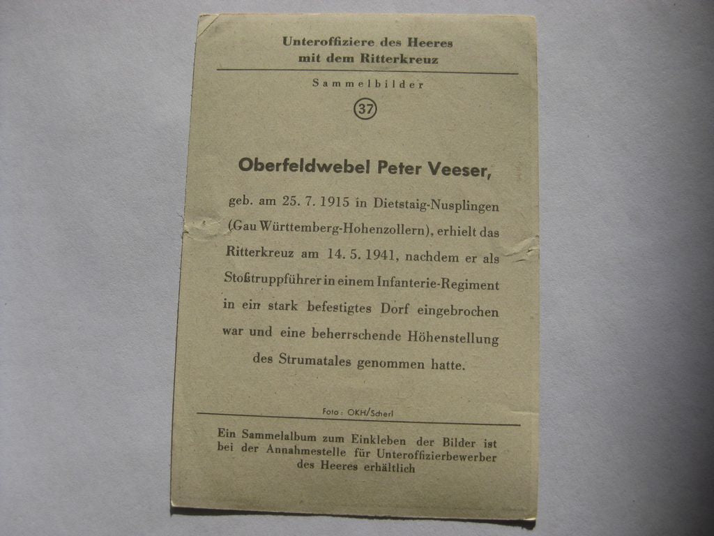 Sammlerkarte Sammelbildchen Propagandakompanie Ritterkreuz des Eisernes Kreuz 1939 Wehrmacht Orden