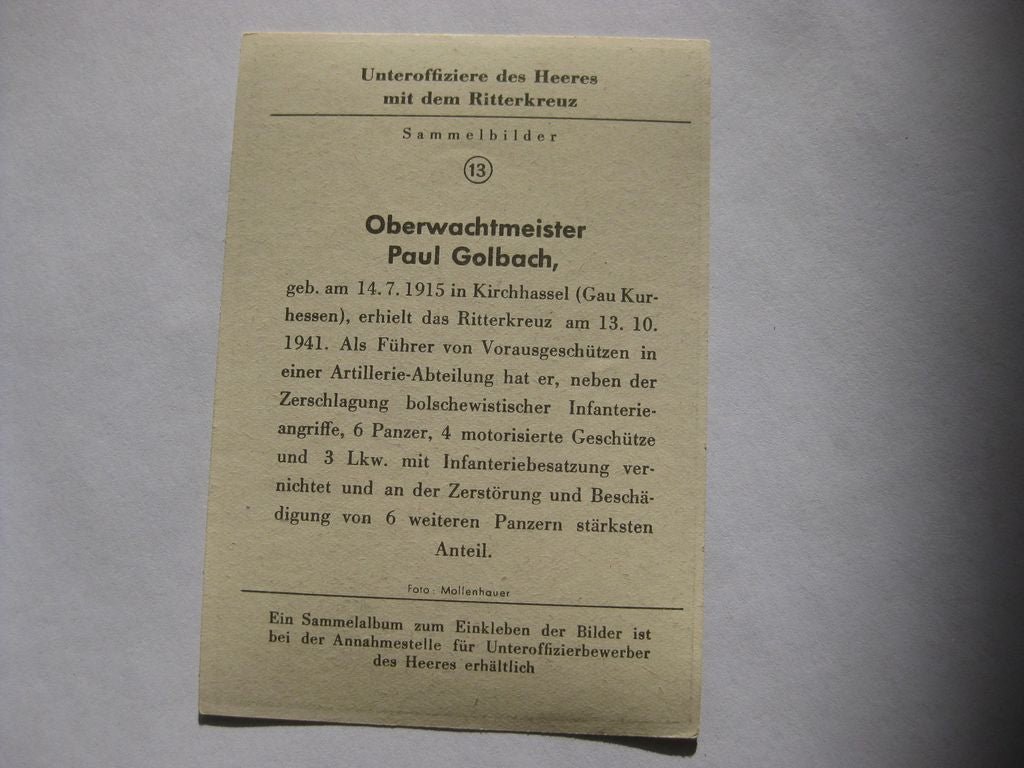 Sammlerkarte Sammelbildchen Propagandakompanie Ritterkreuz des Eisernes Kreuz 1939 Wehrmacht Orden