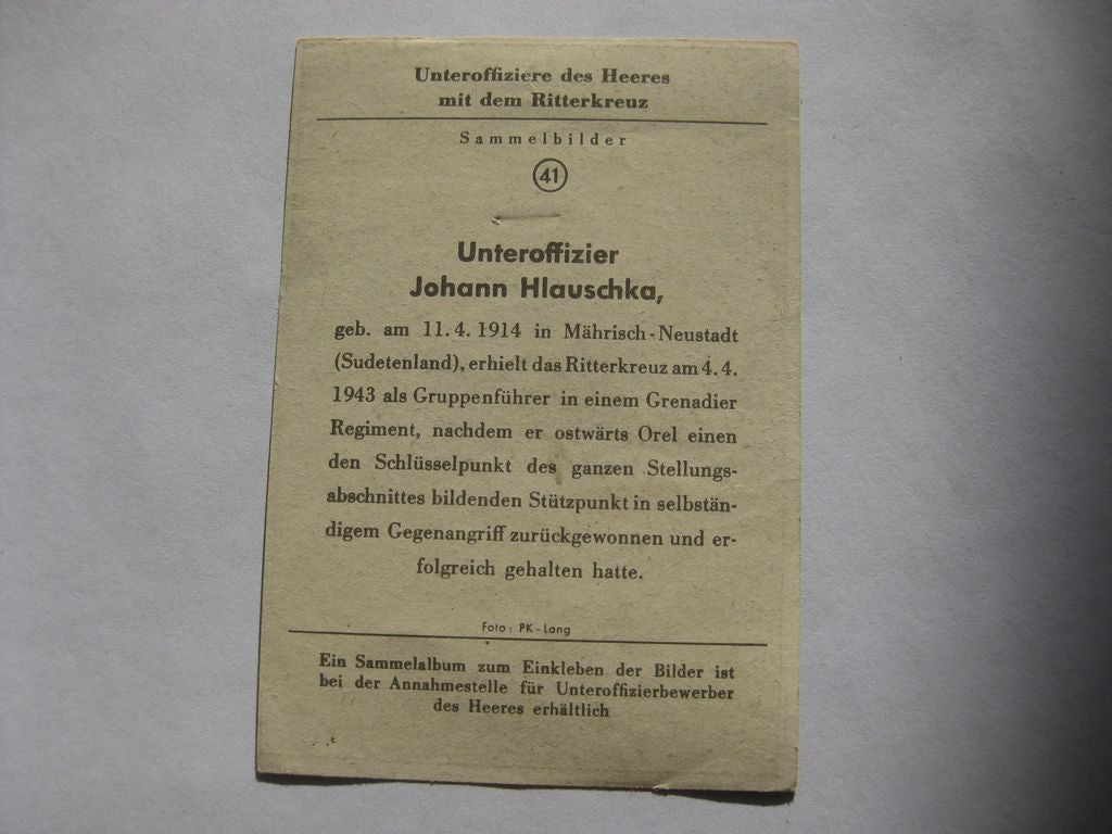 Sammlerkarte Sammelbildchen Propagandakompanie Ritterkreuz des Eisernes Kreuz 1939 Wehrmacht Orden