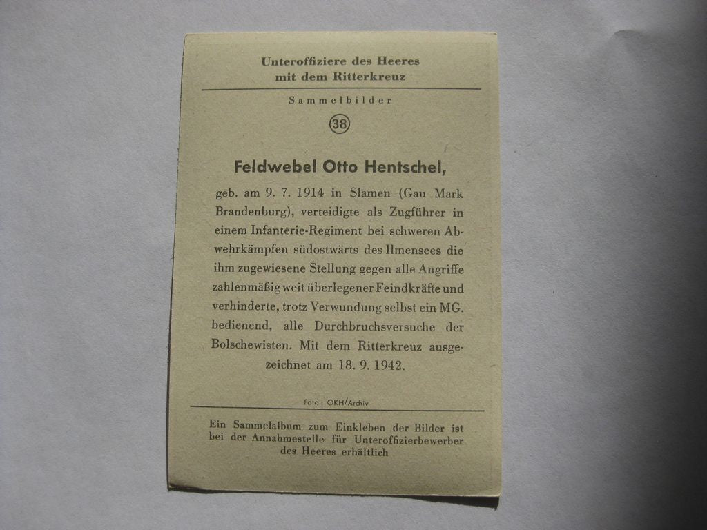Sammlerkarte Sammelbildchen Propagandakompanie Ritterkreuz des Eisernes Kreuz 1939 Wehrmacht Orden