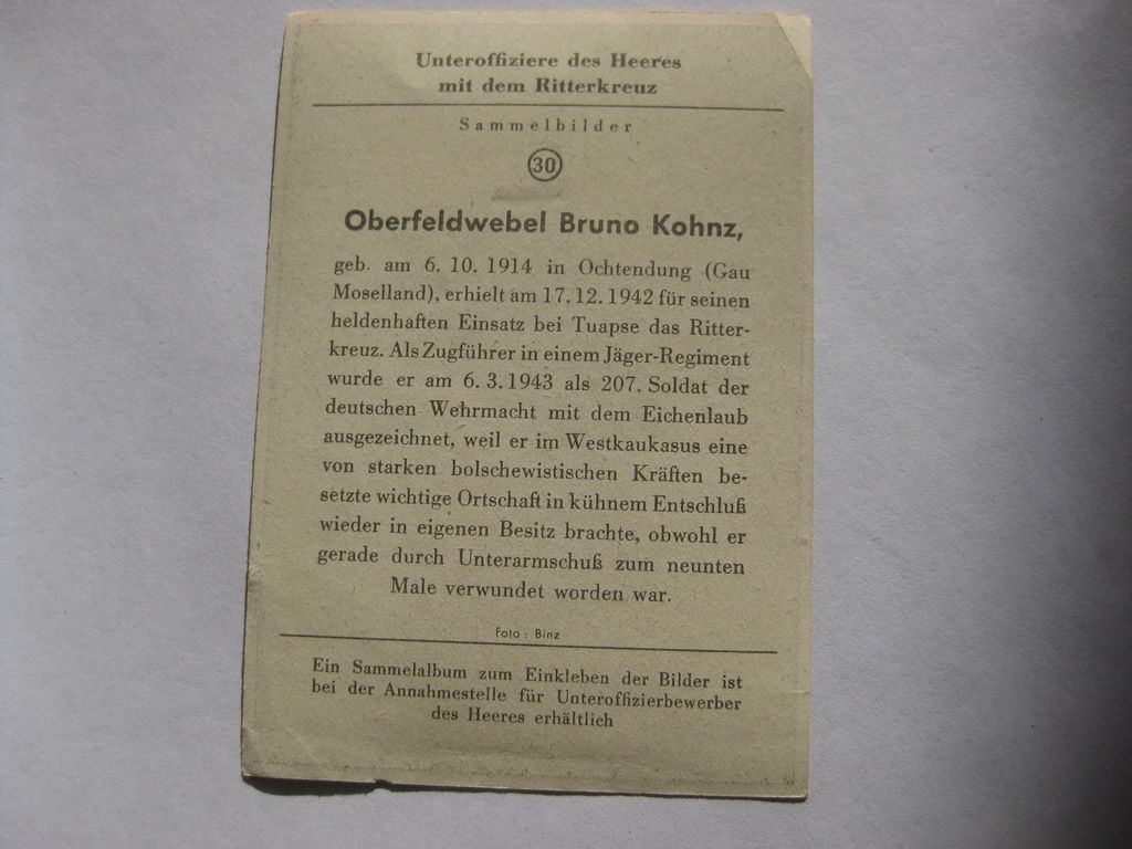 Sammlerkarte Sammelbildchen Propagandakompanie Ritterkreuz des Eisernes Kreuz 1939 Wehrmacht Orden