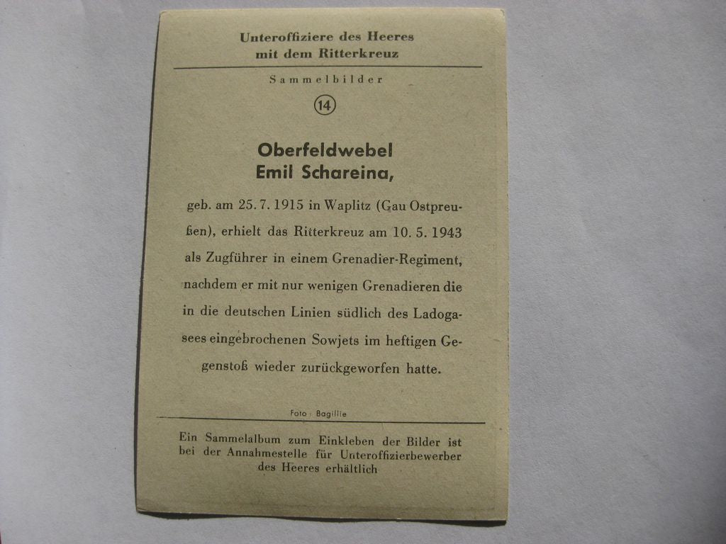 Sammlerkarte Sammelbildchen Propagandakompanie Ritterkreuz des Eisernes Kreuz 1939 Wehrmacht Orden