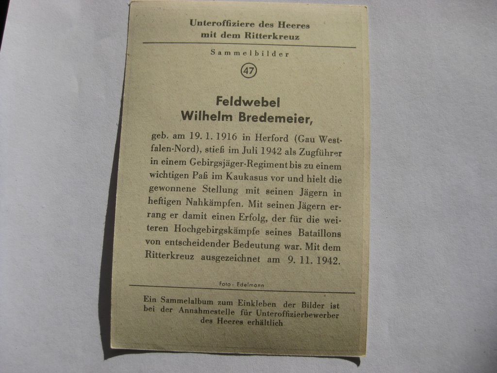 Sammlerkarte Sammelbildchen Propagandakompanie Ritterkreuz des Eisernes Kreuz 1939 Wehrmacht Orden