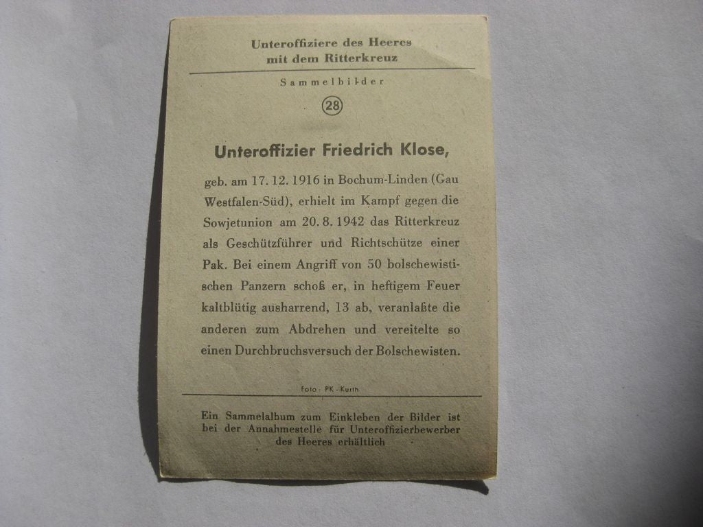 Sammlerkarte Sammelbildchen Propagandakompanie Ritterkreuz des Eisernes Kreuz 1939 Wehrmacht Orden
