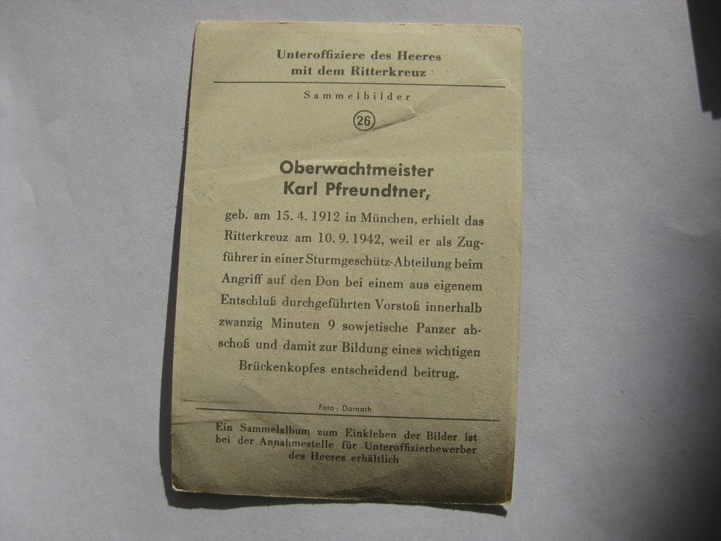 Sammlerkarte Sammelbildchen Propagandakompanie Ritterkreuz des Eisernes Kreuz 1939 Wehrmacht Orden