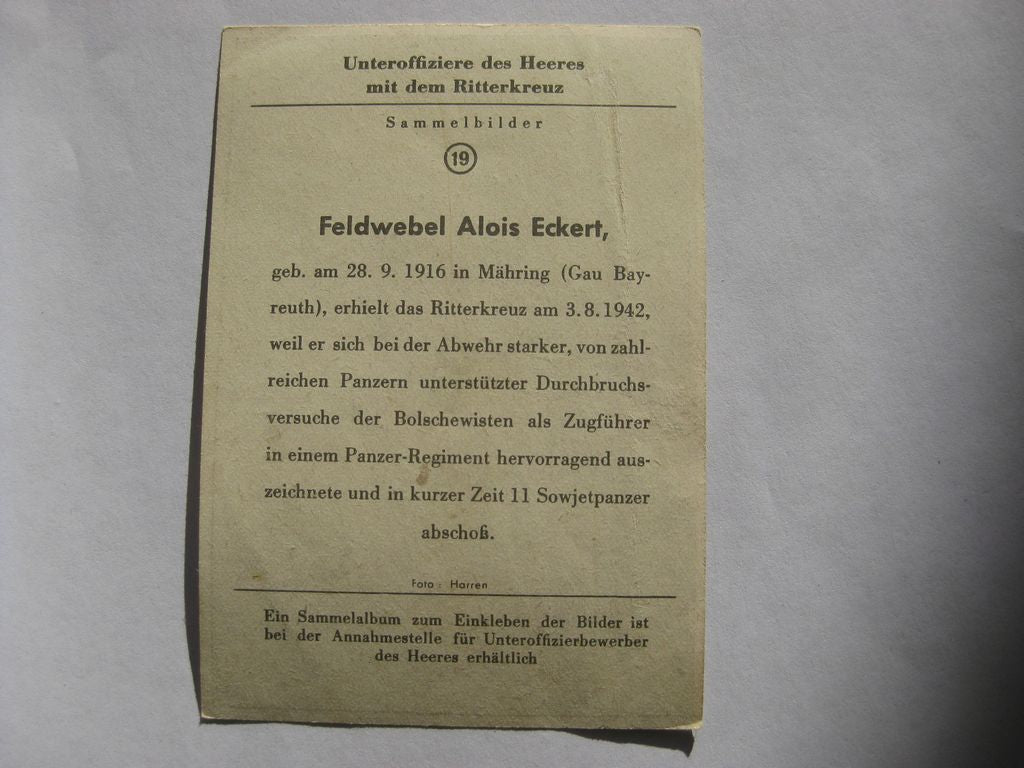 Sammlerkarte Sammelbildchen Propagandakompanie Ritterkreuz des Eisernes Kreuz 1939 Wehrmacht Orden