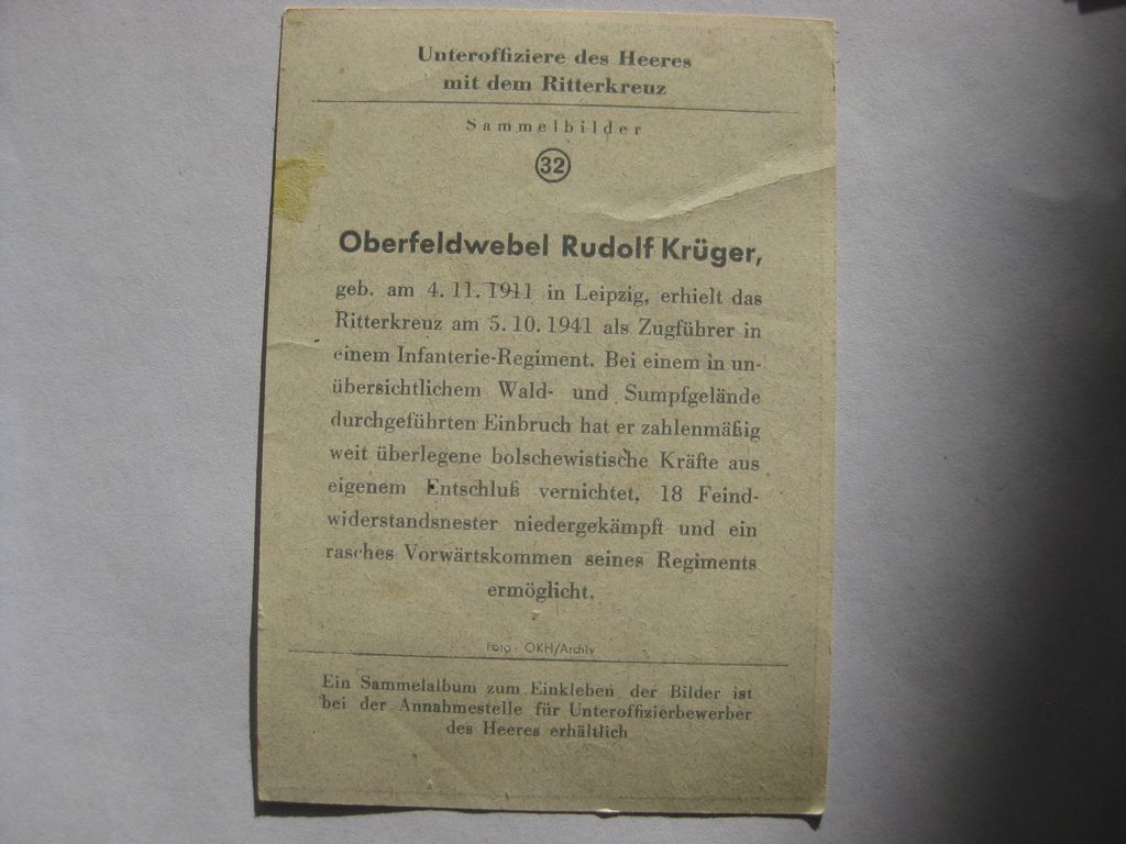 Sammlerkarte Sammelbildchen Propagandakompanie Ritterkreuz des Eisernes Kreuz 1939 Wehrmacht Orden