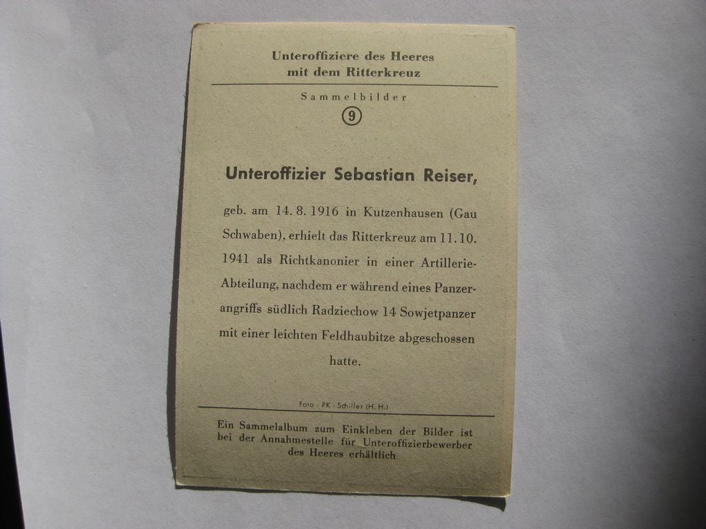 Sammlerkarte Sammelbildchen Propagandakompanie Ritterkreuz des Eisernes Kreuz 1939 Wehrmacht Orden
