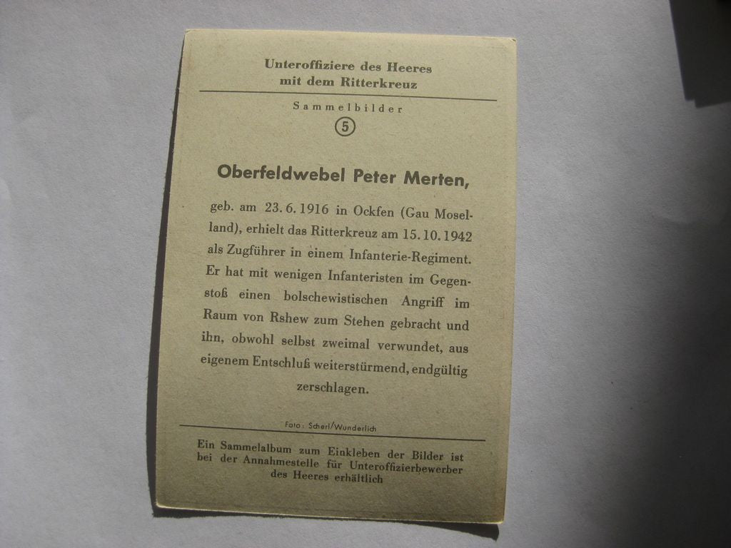 Sammlerkarte Sammelbildchen Propagandakompanie Ritterkreuz des Eisernes Kreuz 1939 Wehrmacht Orden