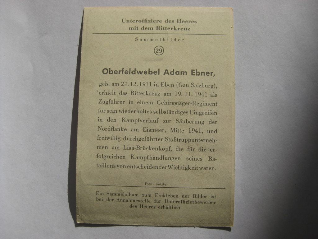 Sammlerkarte Sammelbildchen Propagandakompanie Ritterkreuz des Eisernes Kreuz 1939 Wehrmacht Orden