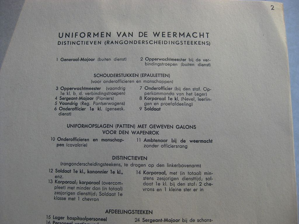 Uniform und Dienstgradabzeichen der Wehrmacht auf !!!! holländisch / niederländisch !!!!!! SEHR SELTEN
