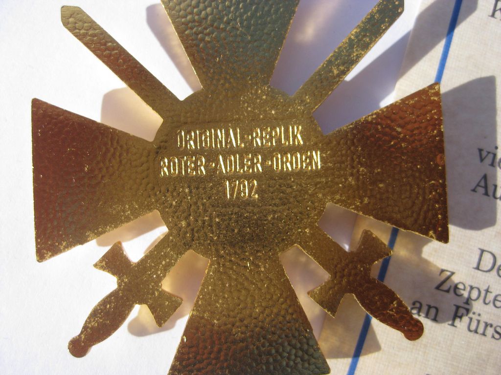 Göde Preußen 1792 Orden Roter Adler Orden 1.Klasse mit Schwertern Sammleranfertigung / Museumsanfertigung