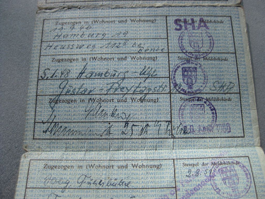 Personalausweis britische Zone Hansestadt Hamburg