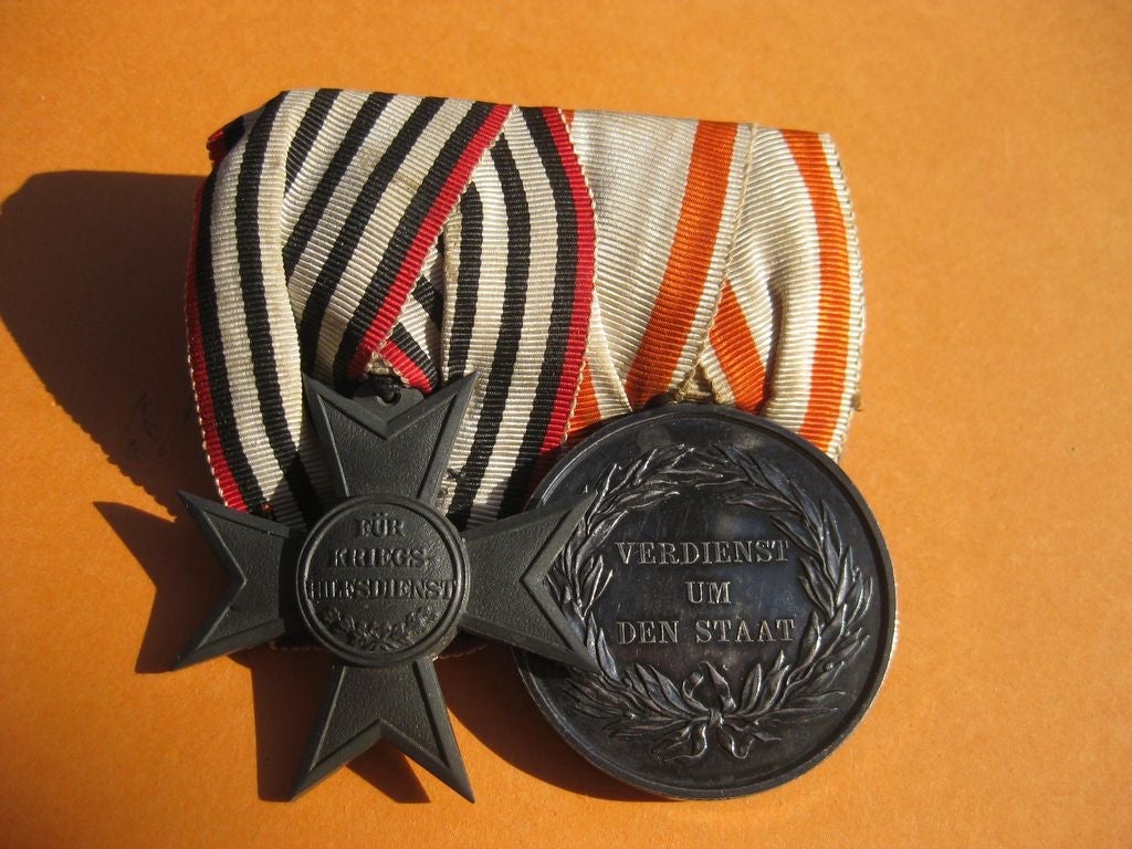 2er Ordenschnalle Ordensspange Preußen Kriegshilfskreuz Verdienstmedaille in SILBER Kaiserreich Halle an der Saale Sachsen Anhalt