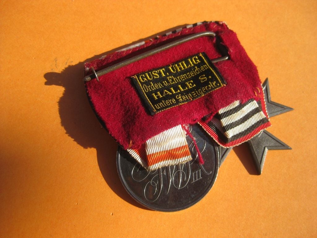 2er Ordenschnalle Ordensspange Preußen Kriegshilfskreuz Verdienstmedaille in SILBER Kaiserreich Halle an der Saale Sachsen Anhalt