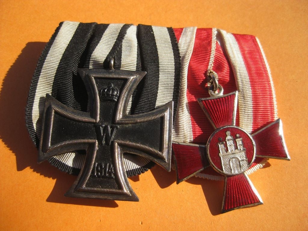 2er Ordenschnalle Ordensspange Eisernes Kreuz 2.Klasse 1914 Hamburger Hanseatenkreuz Hansestadt 1.Weltkrieg Preußen Kaiserreich