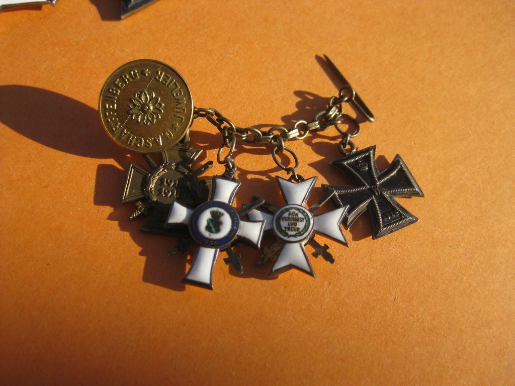 4er Ordenschnalle Ordensspange Eisernes Kreuz 1914 (EK2/14)  Ritterkreuz Albrechtsorden 2.Klasse mit Schwertern Zivilverdienstorden Sachsen 1.Weltkrieg Orden Kaiserreich Miniaturkettchen und Feldspange SCHARFFENBERG in DRESDEN
