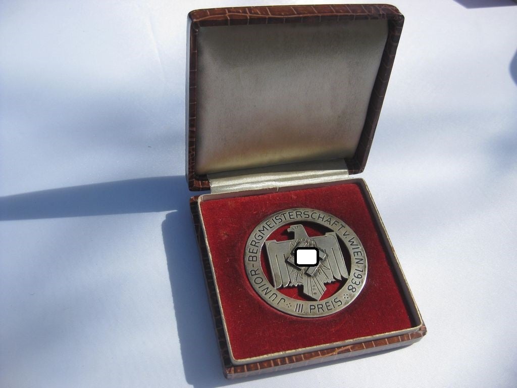 Junior Bergmeisterschaft 1938 in Wien Abzeichen in echt Silber im Etui ÖSTERREICH AUSTRIA