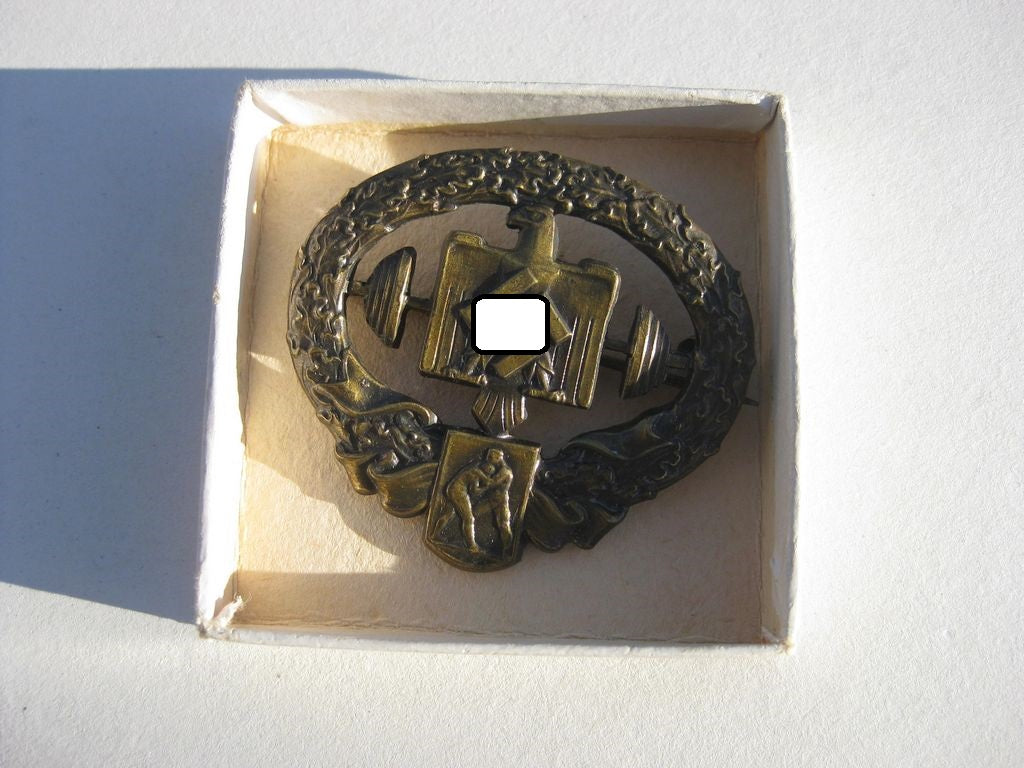 Deutsches Schwerathleten Sportabzeichen 2. Modell in Bronze in SCHACHTEL -MINT CONDITION- DRL NSRL