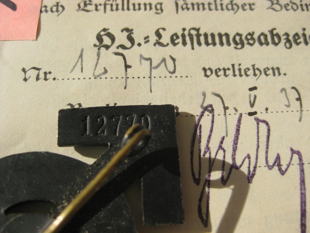 Hitlerjugend (HJ) Leistungsabzeichen in Eisen / Schwarz KOMPLETTES SET MIT Leistungsbuch NUMMERNGLEICH!!!!