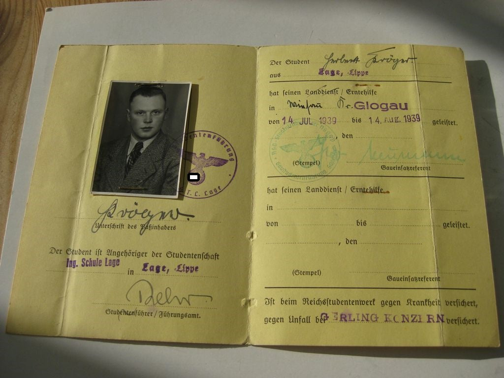 Pflichtheft Studentenbund Erntehelfer 1939 deutsche Studentenschaft