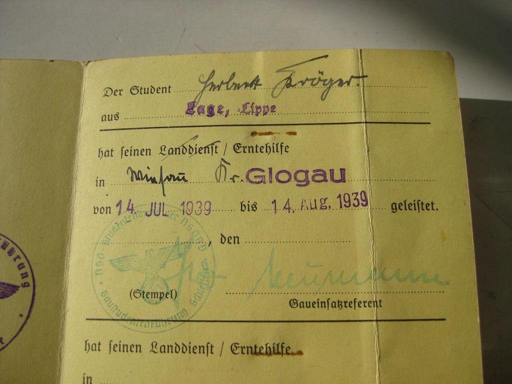 Pflichtheft Studentenbund Erntehelfer 1939 deutsche Studentenschaft