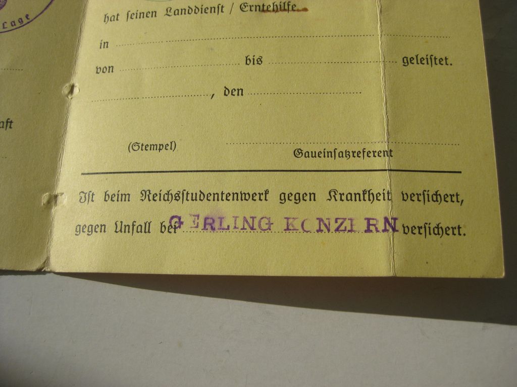 Pflichtheft Studentenbund Erntehelfer 1939 deutsche Studentenschaft